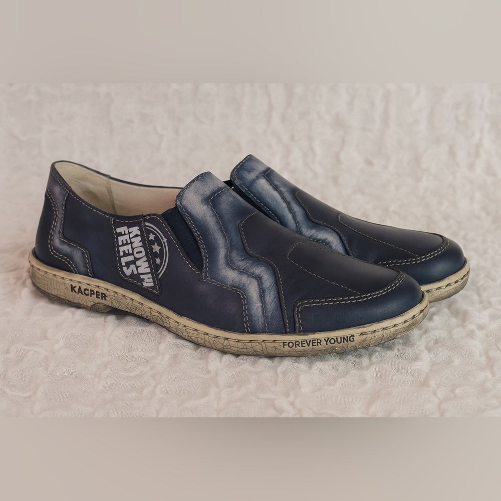 Kacper Blue Leather Distresses Shoes EU40 /US8 - Picture 2 of 13